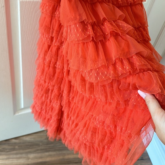 Anthropolgie Let It Be Me Red Orange Ruffle Dress Sz Small - Picture 6 of 8